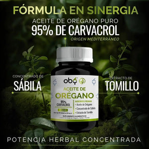 *Aceite de Orégano 95% Carvacrol con Sábila y Tomillo (60 cápsulas) oby.mx