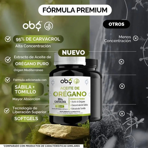 *Aceite de Orégano 95% Carvacrol con Sábila y Tomillo (60 cápsulas) oby.mx