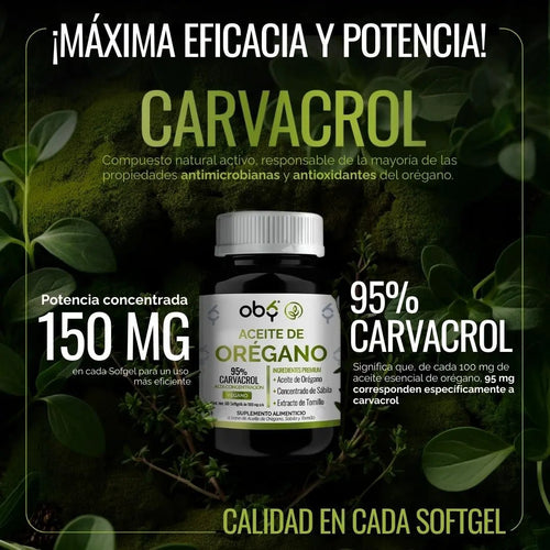 *Aceite de Orégano 95% Carvacrol con Sábila y Tomillo (60 cápsulas) oby.mx