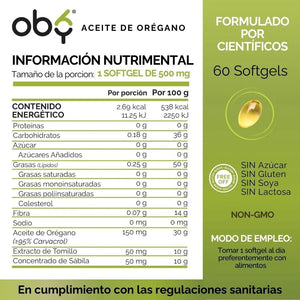 *Aceite de Orégano 95% Carvacrol con Sábila y Tomillo (60 cápsulas) oby.mx