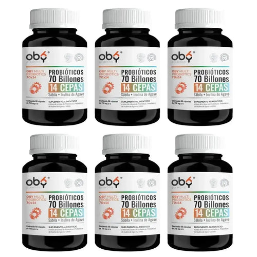 OBY Multi Probioticos 70 Billones de 14 Cepas + Prebioticos Inulina de Agave + Sabila oby.mx