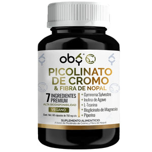 *Picolinato Cromo + Fibra de Nopal con Magnesio, L Teanina, Gymnema, Inulina y Piperina (60 cápsulas) oby.mx