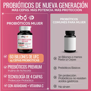 Probióticos Mujer 60 Billones 15 Cepas 60 cápsulas oby.mx
