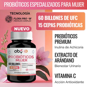 Probióticos Mujer 60 Billones 15 Cepas 60 cápsulas oby.mx