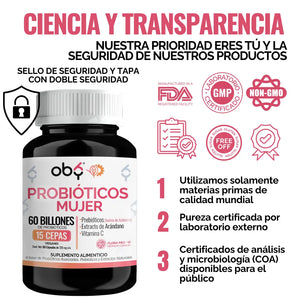 Probióticos Mujer 60 Billones 15 Cepas 60 cápsulas oby.mx