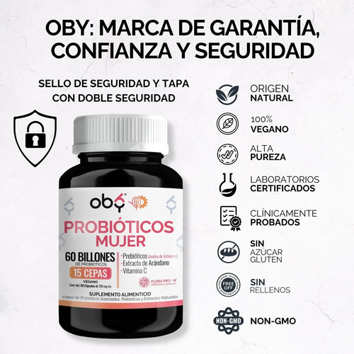Probióticos Mujer 60 Billones 15 Cepas 60 cápsulas oby.mx