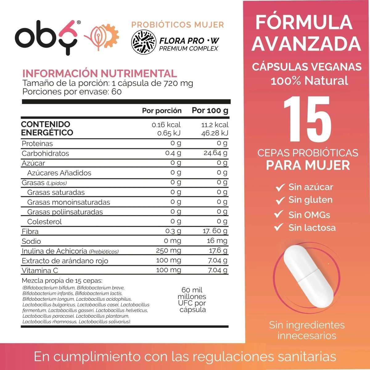Pack de 3 frascos: Probióticos Femeninos | 60 Billones 15 Cepas + Prebióticos | Probióticos Mujer oby.mx