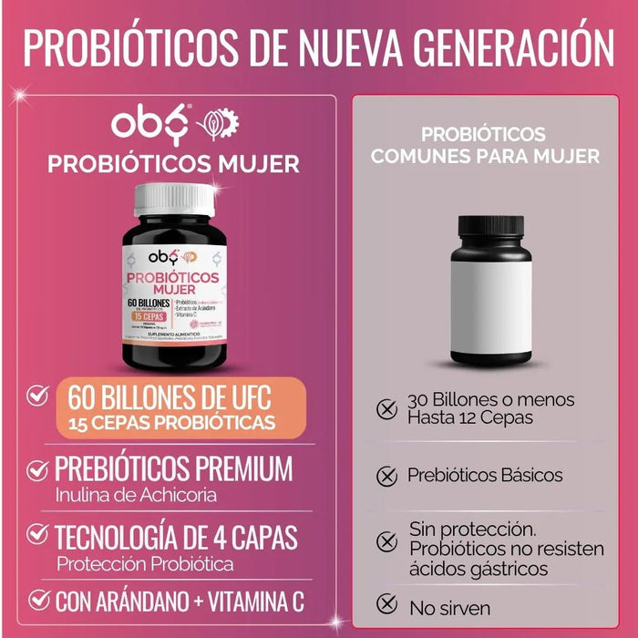 Probióticos Mujer 60 Billones 15 Cepas 60 cápsulas oby.mx