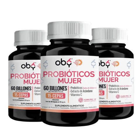Pack de 3 frascos: Probióticos Femeninos | 60 Billones 15 Cepas + Prebióticos | Probióticos Mujer oby.mx