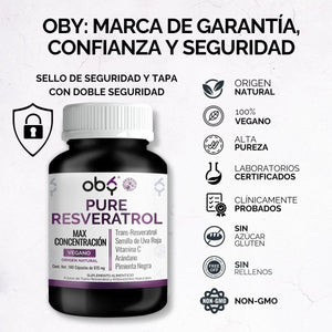 *Trans Resveratrol 100% Puro con Alto Contenido Polifenoles (180 cápsulas) oby.mx