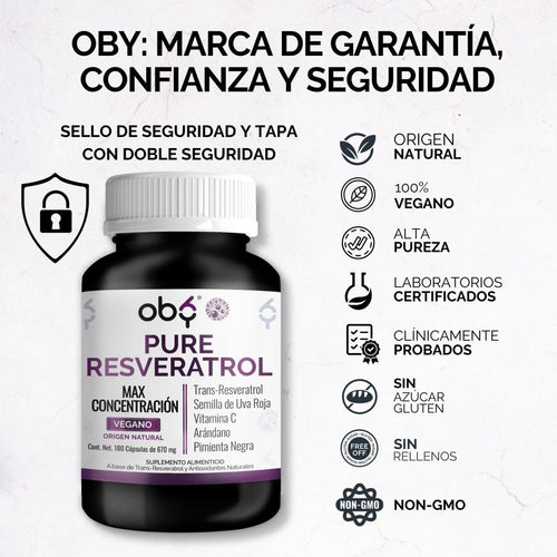 *Trans Resveratrol 100% Puro con Alto Contenido Polifenoles (180 cápsulas) oby.mx