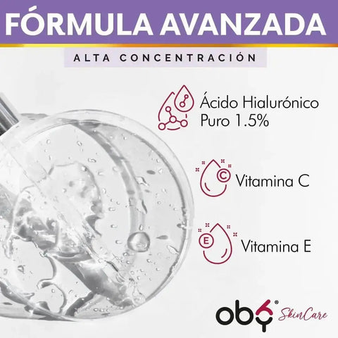 Serum facial Hidratante Revitalizante 2 en 1 | Acido hialuronico 1.5%, Vitamina C, Vitamina E oby.mx