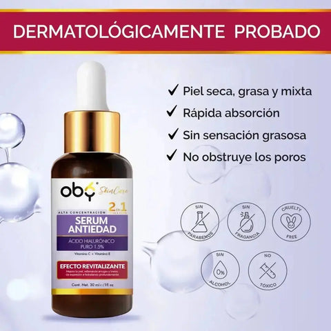 Serum facial Hidratante Revitalizante 2 en 1 | Acido hialuronico 1.5%, Vitamina C, Vitamina E oby.mx