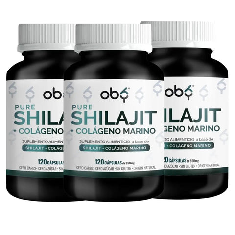 Pack de 3 frascos: Oby Shilajit y Colágeno Marino Hidrolizado Puro | 120 cápsulas Fast Bundle