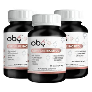 Pack de 3 frascos: OBY Pure Inositol con Myo y D-Chiro Inositol + Ácido Fólico, Hierro y Extracto Arándano | 60 Capsulas Fast Bundle