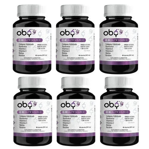 Pack de 6 frascos: Oby Beauty | Biotina, Keratina, Colageno, Resveratrol, Vitamina E y C Fast Bundle