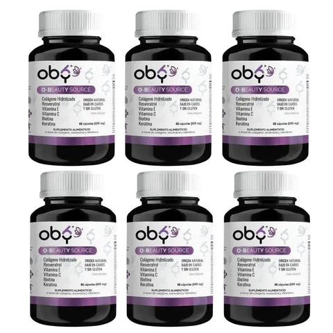 Pack de 6 frascos: Oby Beauty | Biotina, Keratina, Colageno, Resveratrol, Vitamina E y C Fast Bundle