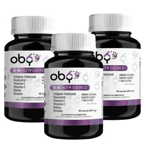 Pack de 3 frascos: Oby Beauty | Biotina, Keratina, Colageno, Resveratrol, Vitamina E y C Fast Bundle
