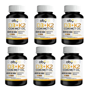 Pack de 6 frascos: OBY Vitamina D3 + K2 con MCT Oil | 120 Softgels Fast Bundle