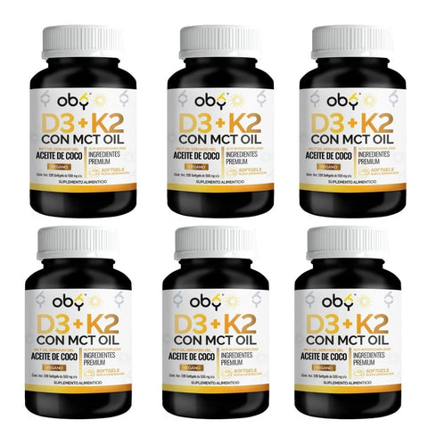 Pack de 6 frascos: OBY Vitamina D3 + K2 con MCT Oil | 120 Softgels Fast Bundle