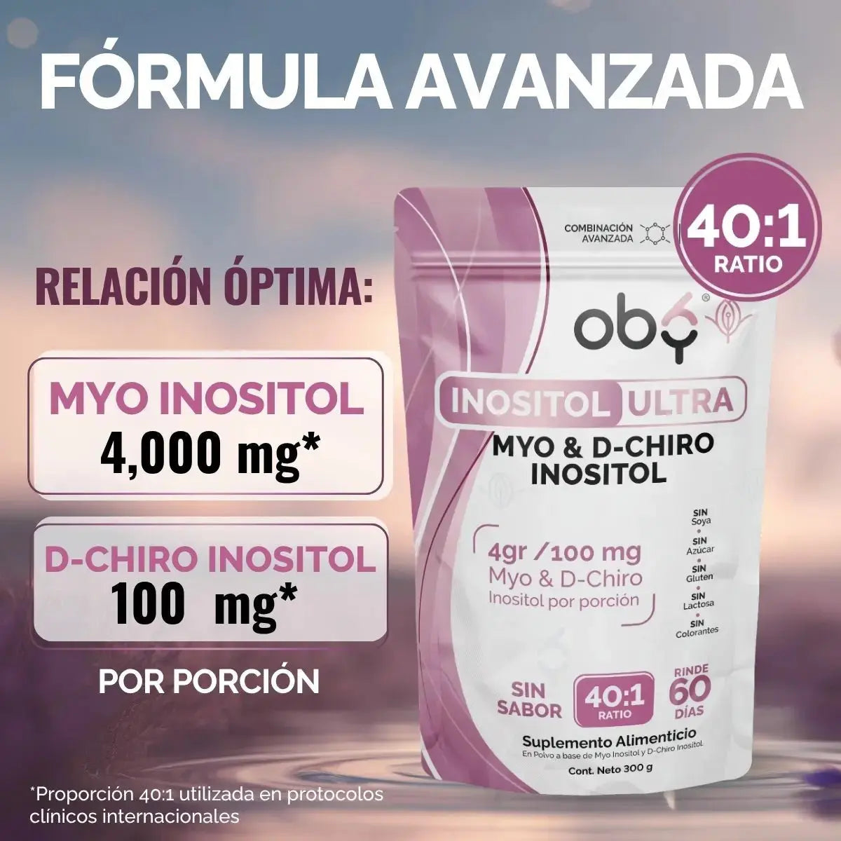 Myo y D-Chiro Inositol Ratio 40:1 Polvo 60 porciones oby.mx
