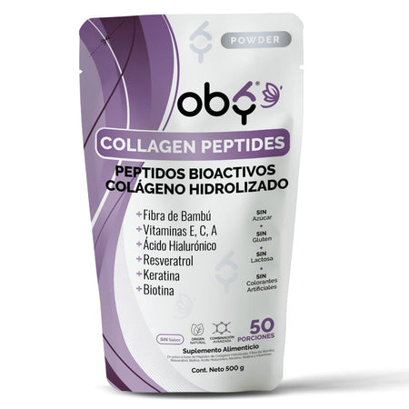 Colageno Hidrolizado Puro, Acido Hialuronico, Vitaminas, Biotina, Keratina, Resveratrol, Fibra Bambu | OBY Collagen Peptides Polvo