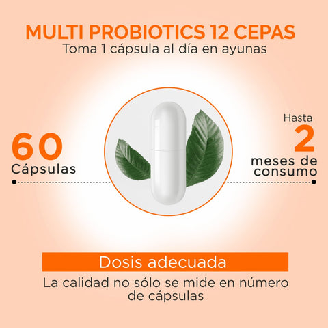 Oby MULTI Probioticos 60 Billones 12 Cepas Diferentes + Prebioticos inulina raiz achicoria + Fibra