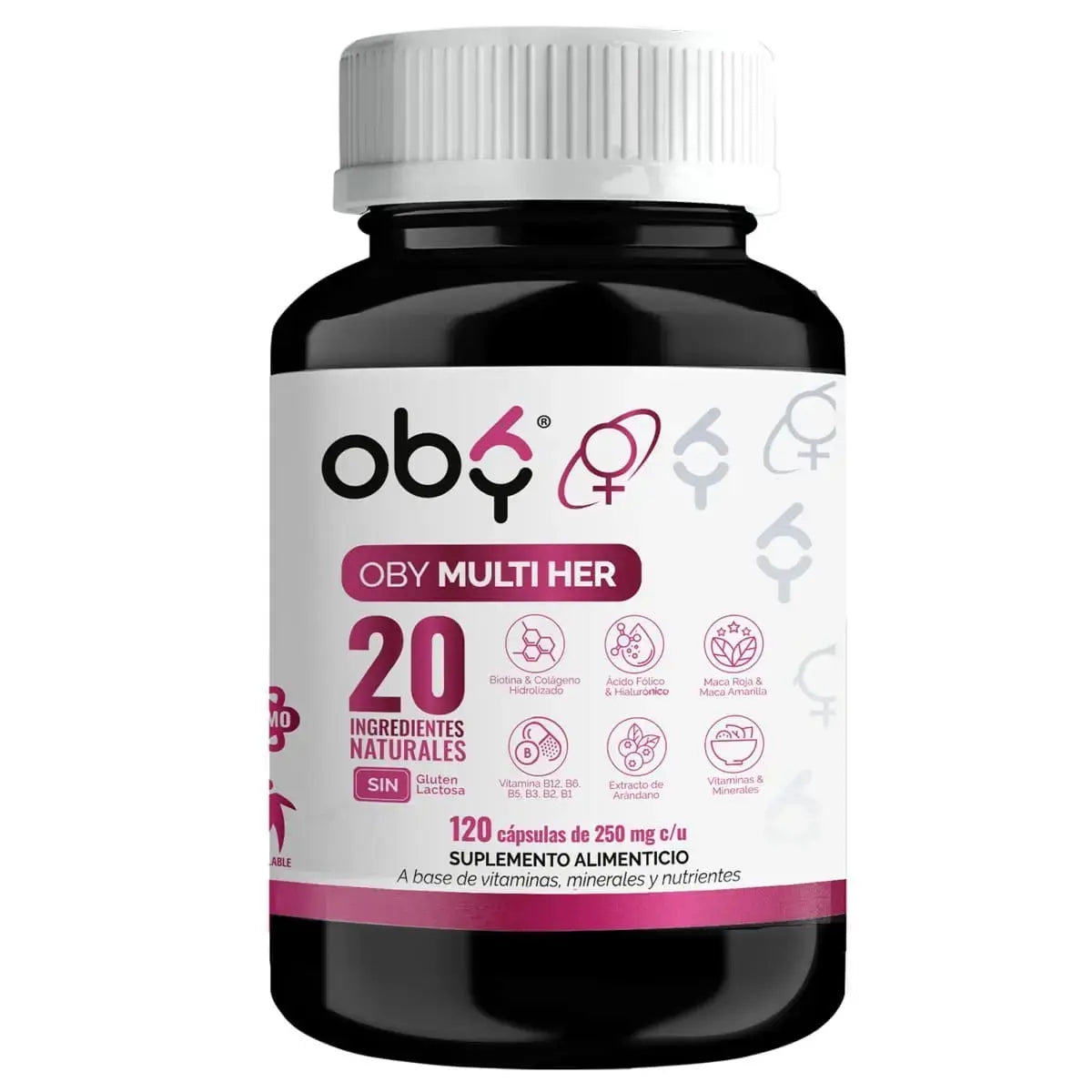 OBY MULTI HER Multivitaminico MUJER, 20 Vitaminas, Minerales y Nutrientes. 120 CAPS oby.mx