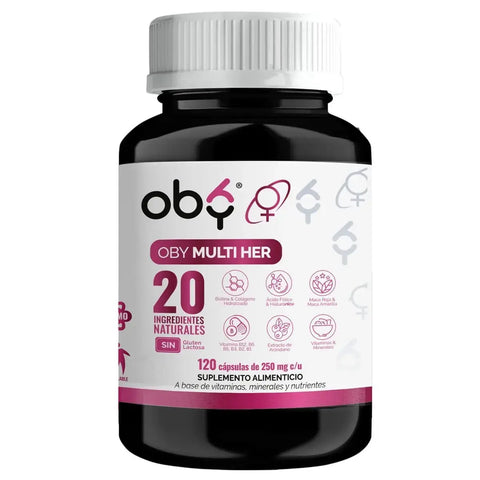 OBY MULTI HER Multivitaminico MUJER, 20 Vitaminas, Minerales y Nutrientes. 120 CAPS oby.mx