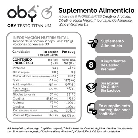 OBY Mens Testo Titanium | Vitaminas para el Hombre con Aminoácidos y Minerales oby.mx