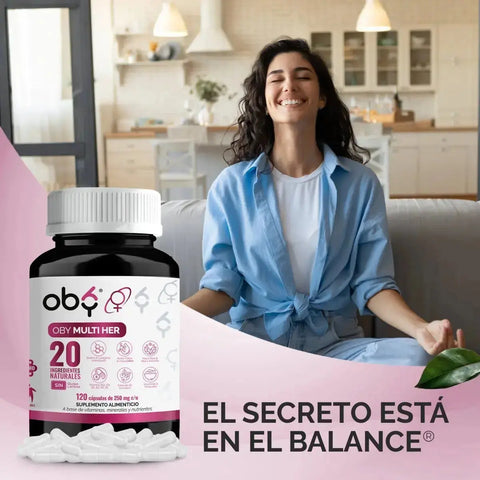 OBY MULTI HER Multivitaminico MUJER, 20 Vitaminas, Minerales y Nutrientes. 120 CAPS oby.mx