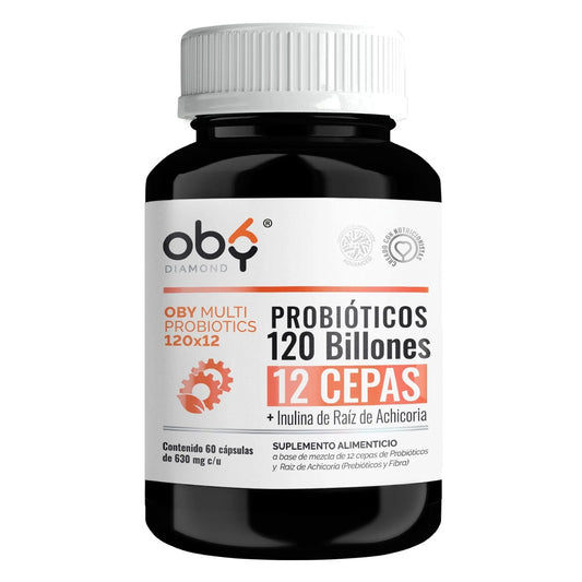 Oby MULTI Probioticos 120 Billones 12 Cepas Diferentes + Prebioticos inulina raiz achicoria + Fibra oby.mx