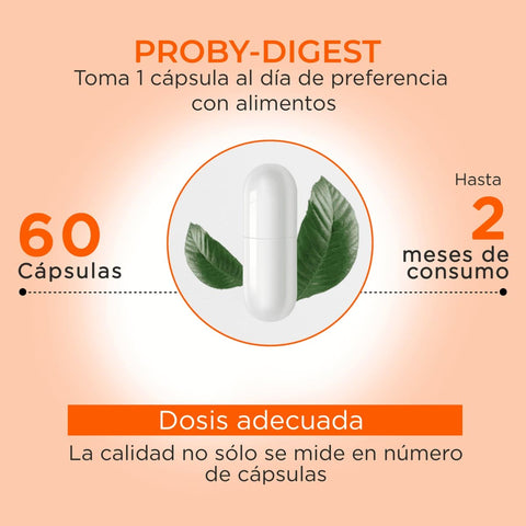 Proby Digest | 60 billones Probioticos y Prebioticos inulina Agave, Enzimas digestivas, Fibra, Carbon Cascara Coco