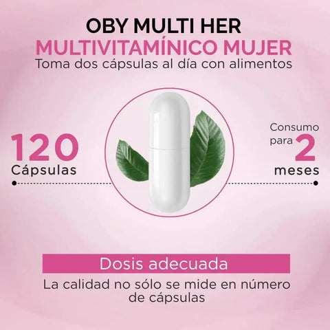 OBY MULTI HER Multivitaminico MUJER, 20 Vitaminas, Minerales y Nutrientes. 120 CAPS oby.mx